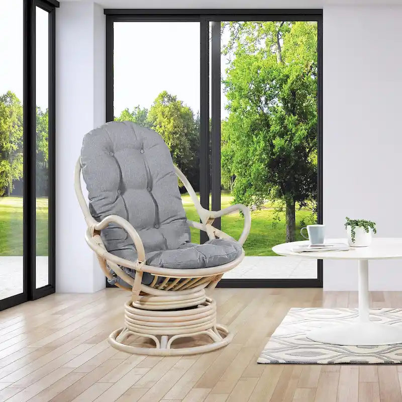 Fauteuil à bascule pivotant en rotin tressé avec coussin
