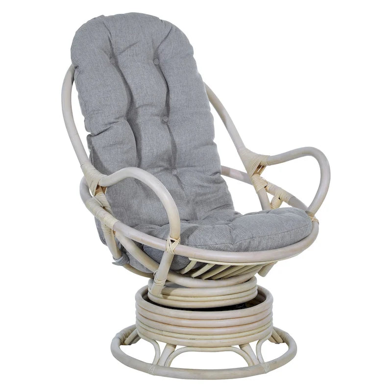 Fauteuil à bascule pivotant en rotin tressé avec coussin