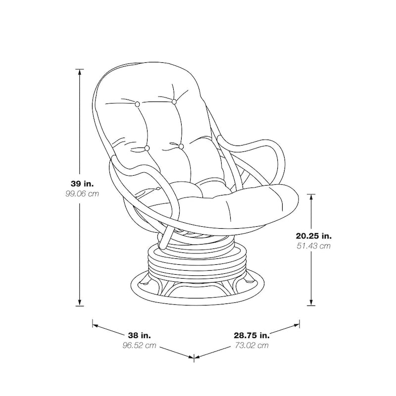 Fauteuil à bascule pivotant en rotin tressé avec coussin
