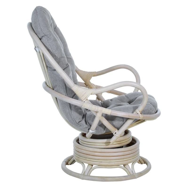 Fauteuil à bascule pivotant en rotin tressé avec coussin