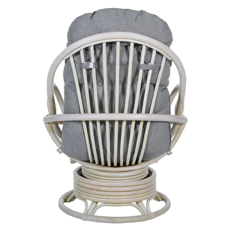 Fauteuil à bascule pivotant en rotin tressé avec coussin