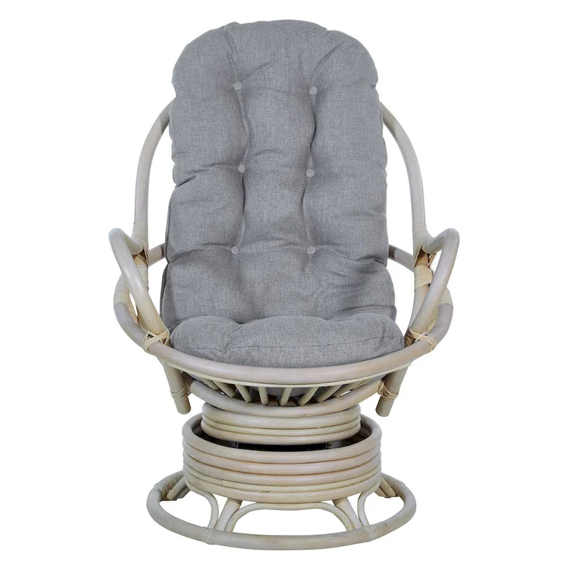 Fauteuil à bascule pivotant en rotin tressé avec coussin