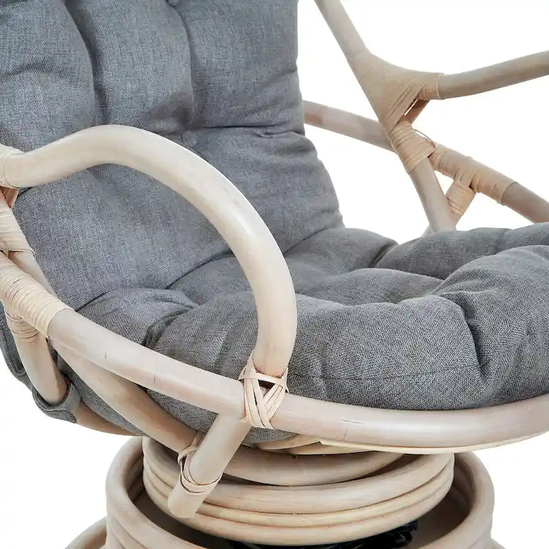 Fauteuil à bascule pivotant en rotin tressé avec coussin