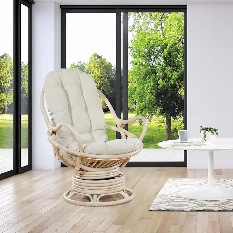 Fauteuil à bascule pivotant en rotin tressé avec coussin