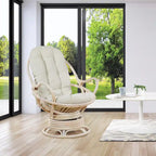 Fauteuil à bascule pivotant en rotin tressé avec coussin