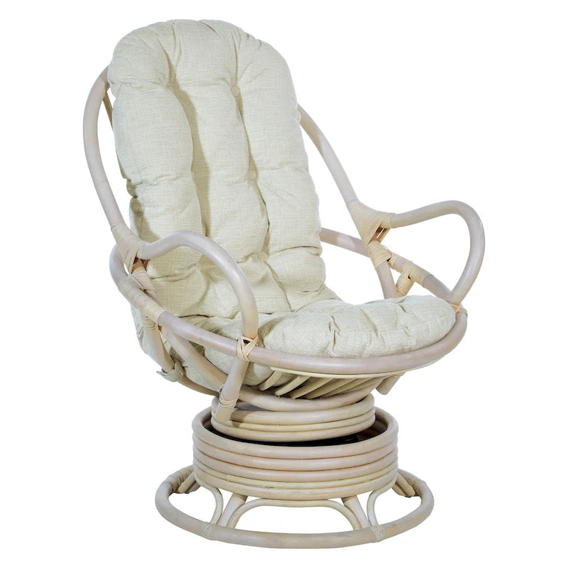 Fauteuil à bascule pivotant en rotin tressé avec coussin
