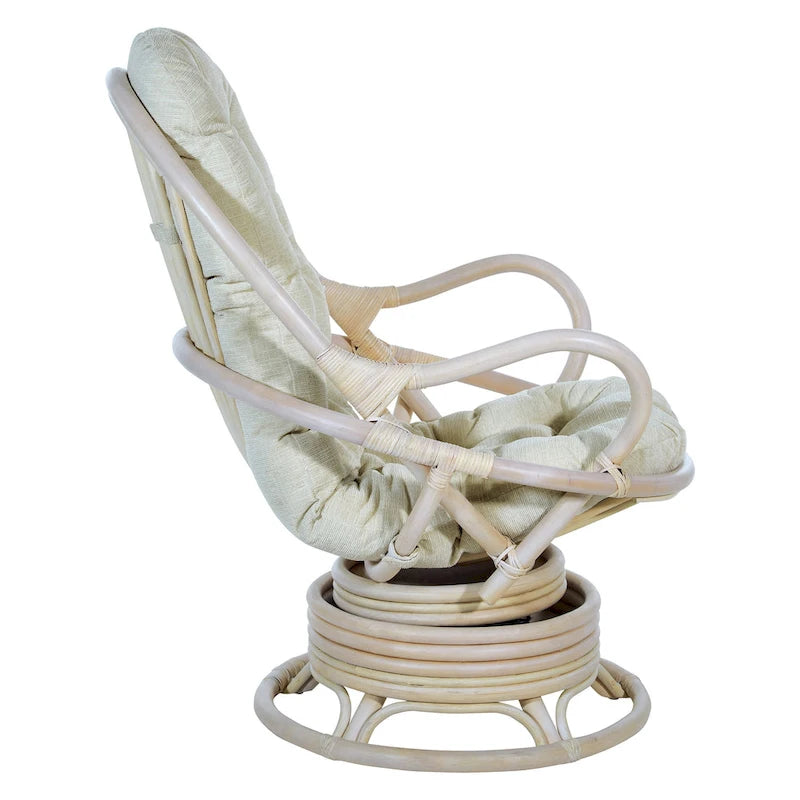 Fauteuil à bascule pivotant en rotin tressé avec coussin