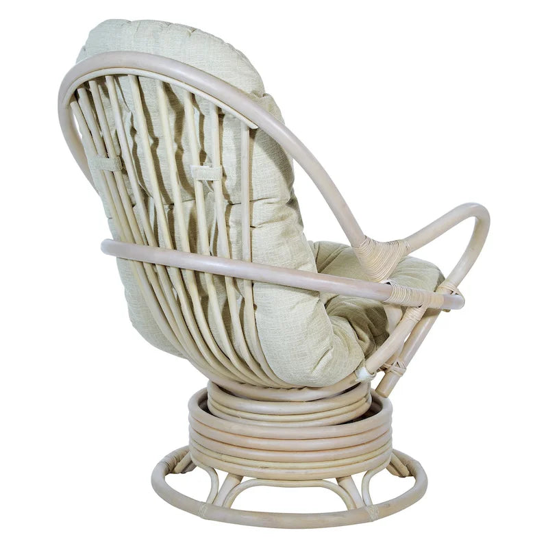 Fauteuil à bascule pivotant en rotin tressé avec coussin