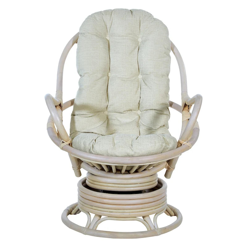 Fauteuil à bascule pivotant en rotin tressé avec coussin
