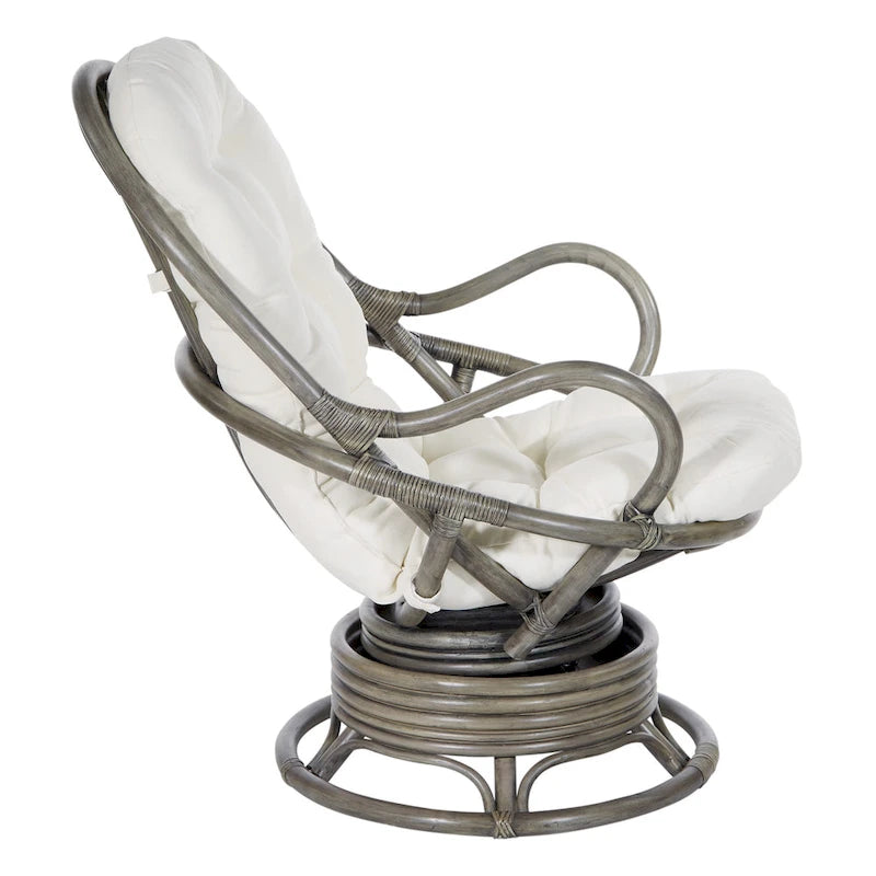 Fauteuil à bascule pivotant en rotin tressé avec coussin