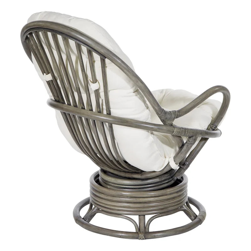 Fauteuil à bascule pivotant en rotin tressé avec coussin