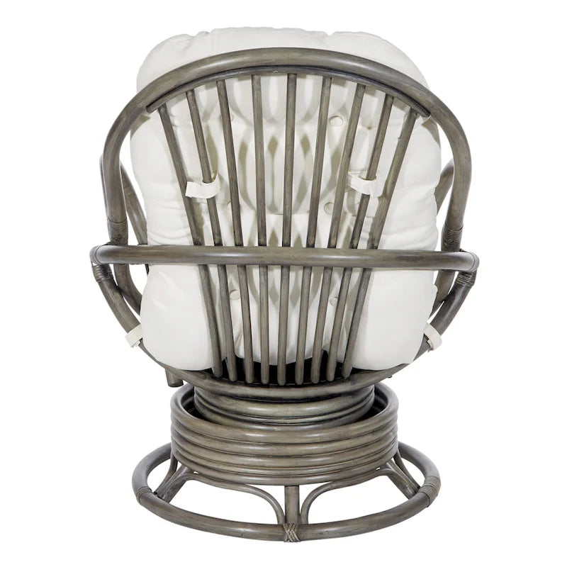 Fauteuil à bascule pivotant en rotin tressé avec coussin
