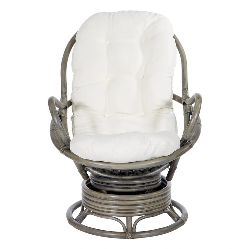 Fauteuil à bascule pivotant en rotin tressé avec coussin