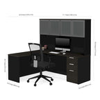 Bureau d'angle avec huche à porte en verre dépoli