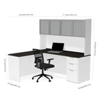 Bureau d'angle avec huche à porte en verre dépoli