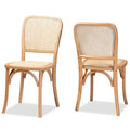 Ensemble de 2 chaises de salle à manger en rotin tressé et bois, style Mid-Century Modern