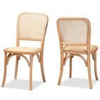 Ensemble de 2 chaises de salle à manger en rotin tressé et bois, style Mid-Century Modern