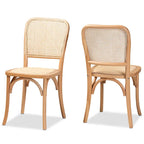 Ensemble de 2 chaises de salle à manger en rotin tressé et bois, style Mid-Century Modern