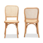 Ensemble de 2 chaises de salle à manger en rotin tressé et bois, style Mid-Century Modern