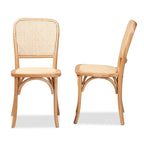 Ensemble de 2 chaises de salle à manger en rotin tressé et bois, style Mid-Century Modern