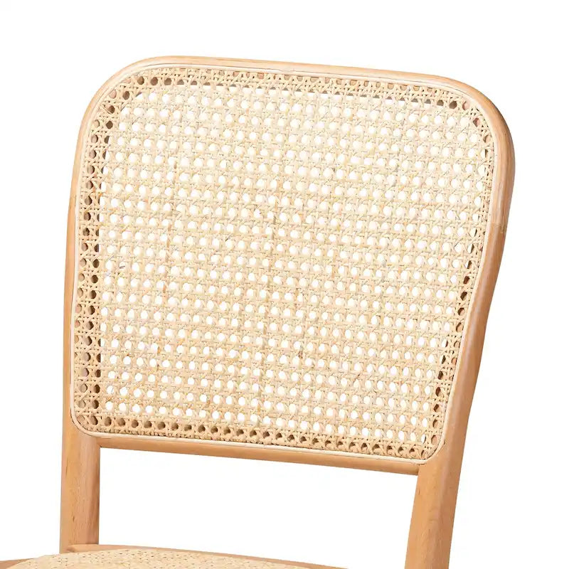 Ensemble de 2 chaises de salle à manger en rotin tressé et bois, style Mid-Century Modern