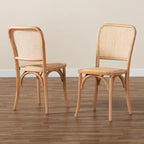 Ensemble de 2 chaises de salle à manger en rotin tressé et bois, style Mid-Century Modern