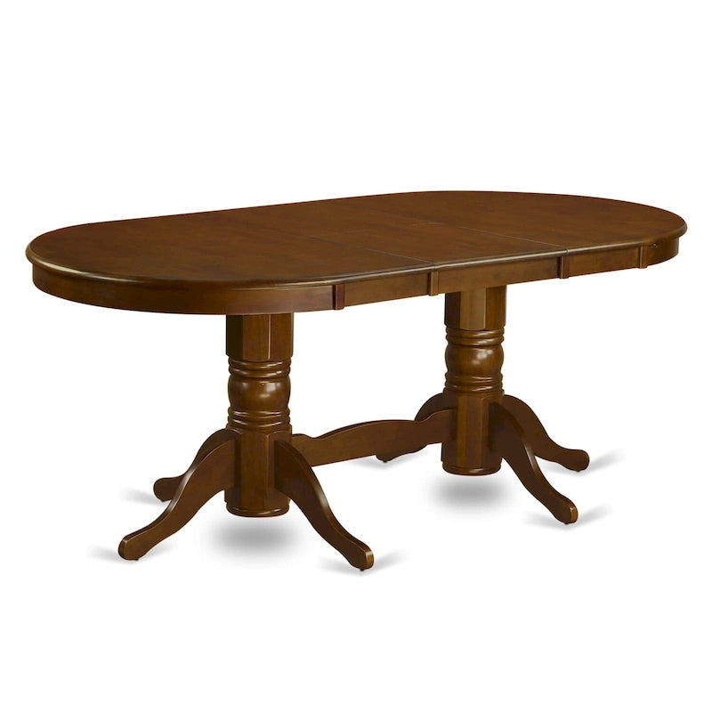 Table à manger ovale avec double pied central et rallonge papillon