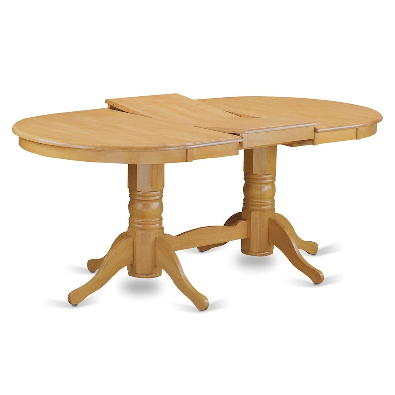 Table à manger ovale avec double pied central et rallonge papillon