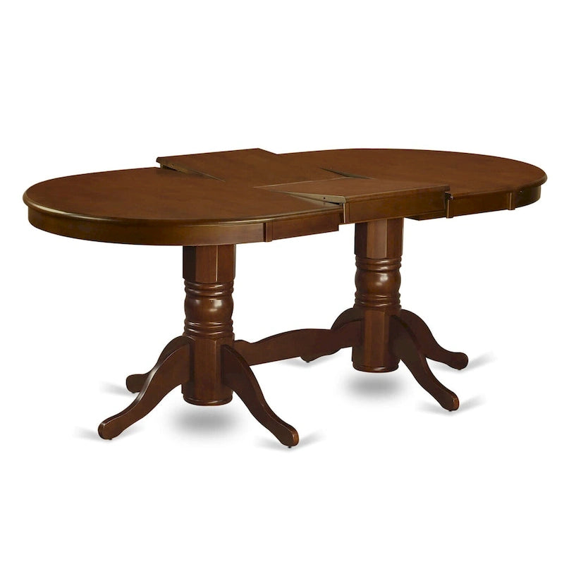 Table à manger ovale avec double pied central et rallonge papillon