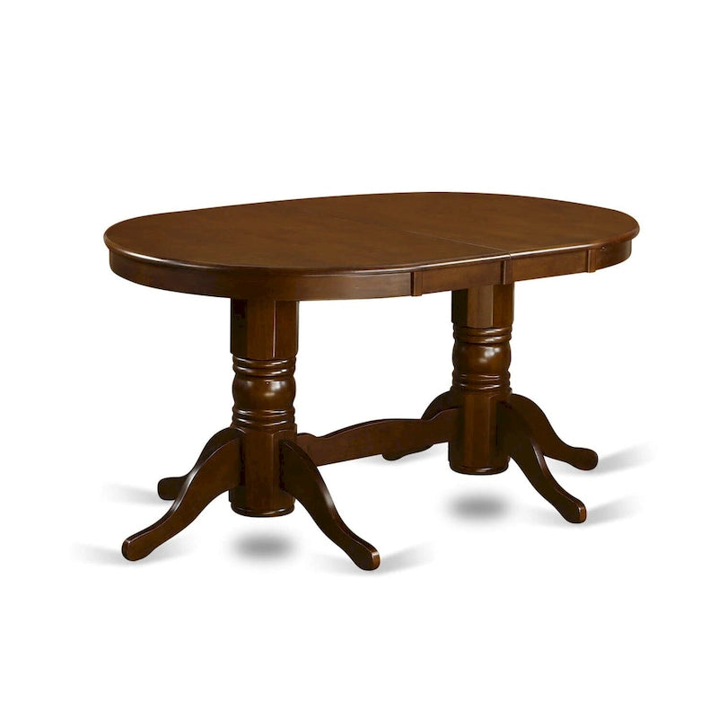Table à manger ovale avec double pied central et rallonge papillon