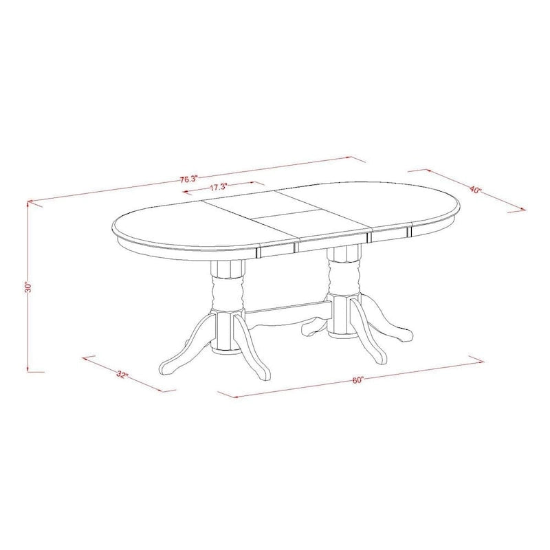 Table à manger ovale avec double pied central et rallonge papillon