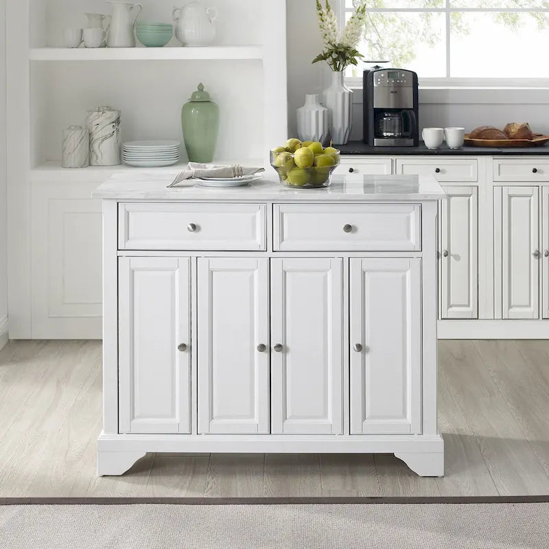 Desservant de cuisine avec plateau en faux marbre et rangement