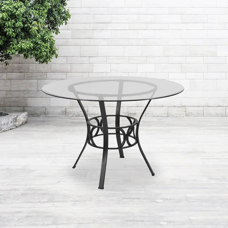 Table à manger ronde en verre de 45 pouces avec base en métal
