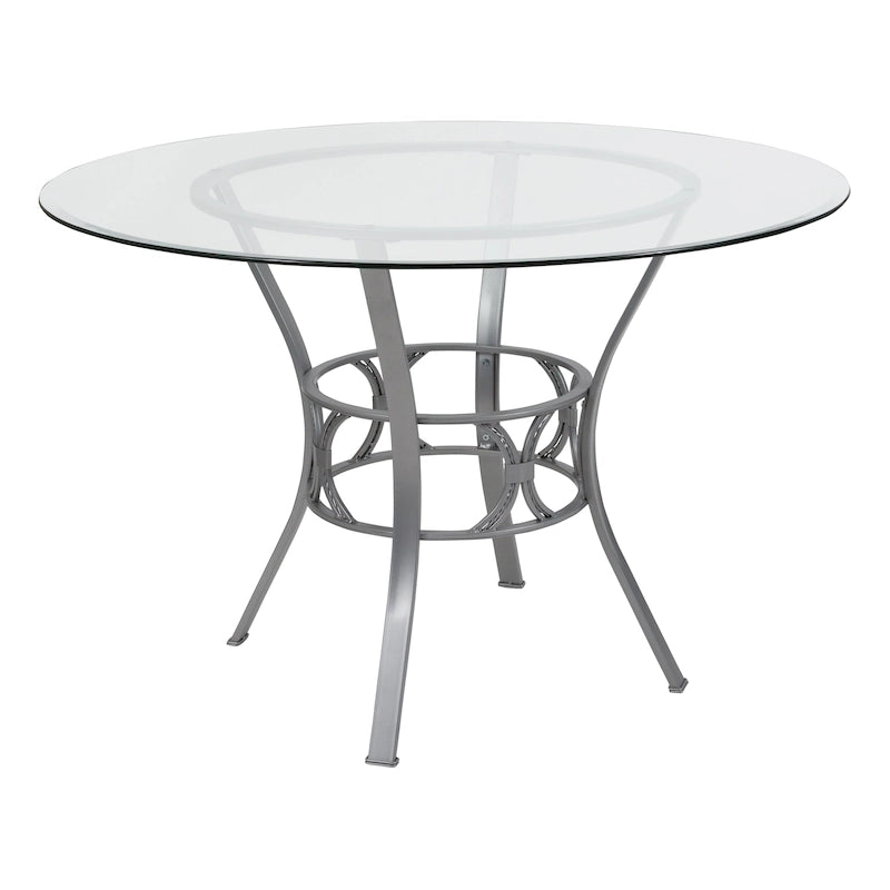 Table à manger ronde en verre de 45 pouces avec base en métal