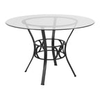 Table à manger ronde en verre de 45 pouces avec base en métal