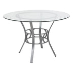 Table à manger ronde en verre de 45 pouces avec base en métal