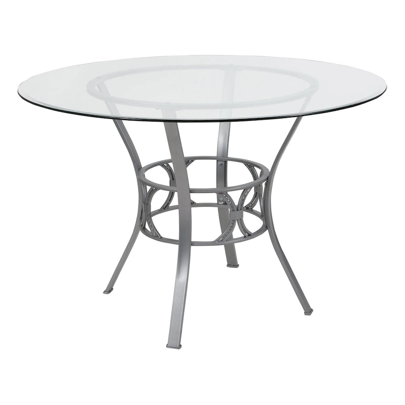 Table à manger ronde en verre de 45 pouces avec base en métal