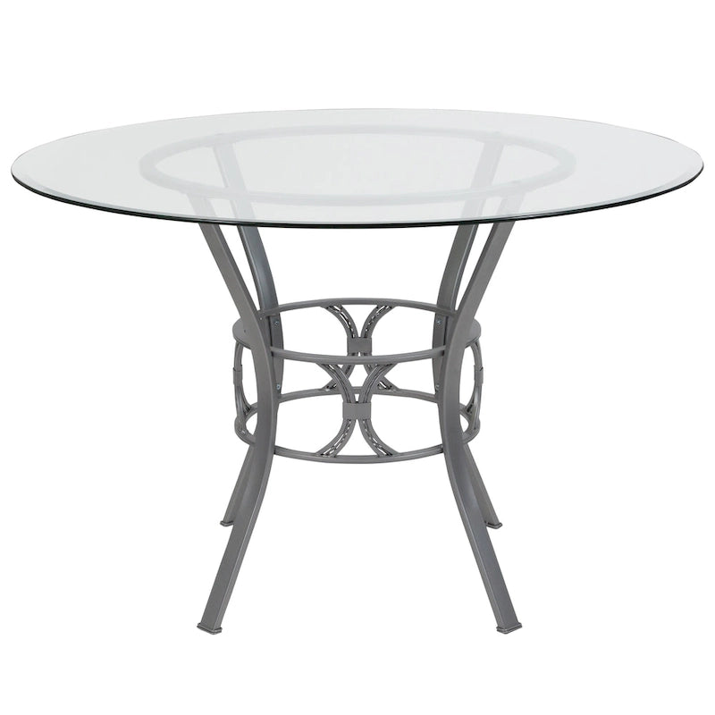 Table à manger ronde en verre de 45 pouces avec base en métal