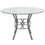 Table à manger ronde en verre de 45 pouces avec base en métal