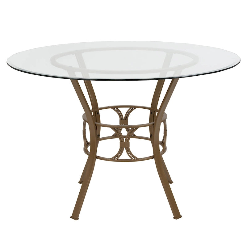 Table à manger ronde en verre de 45 pouces avec base en métal