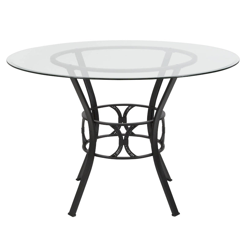 Table à manger ronde en verre de 45 pouces avec base en métal