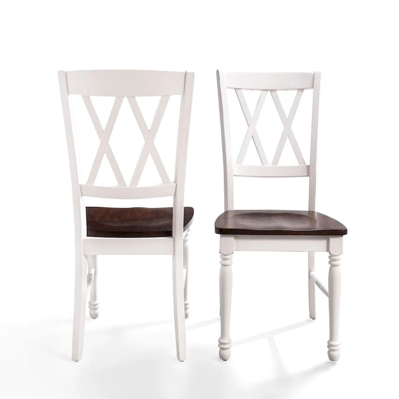 Chaise de salle à manger en bois blanc antique avec assise couleur cerisier (Lot de 2) - 45,08 cm (L) x 59,69 cm (P) x 99,06 cm (H)