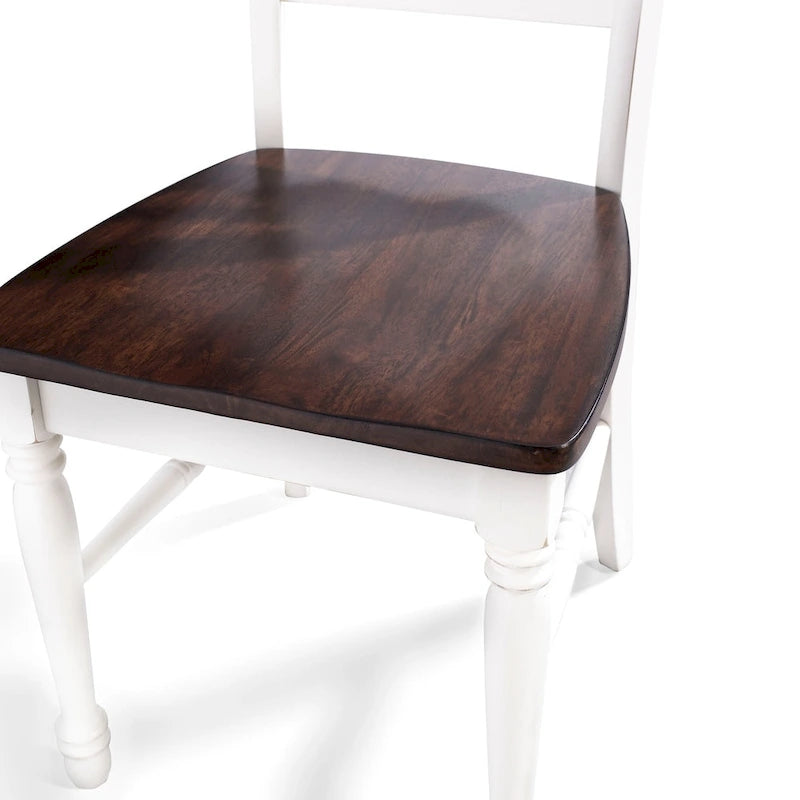 Chaise de salle à manger en bois blanc antique avec assise couleur cerisier (Lot de 2) - 45,08 cm (L) x 59,69 cm (P) x 99,06 cm (H)