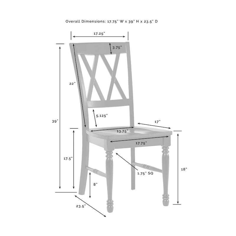 Chaise de salle à manger en bois blanc antique avec assise couleur cerisier (Lot de 2) - 45,08 cm (L) x 59,69 cm (P) x 99,06 cm (H)