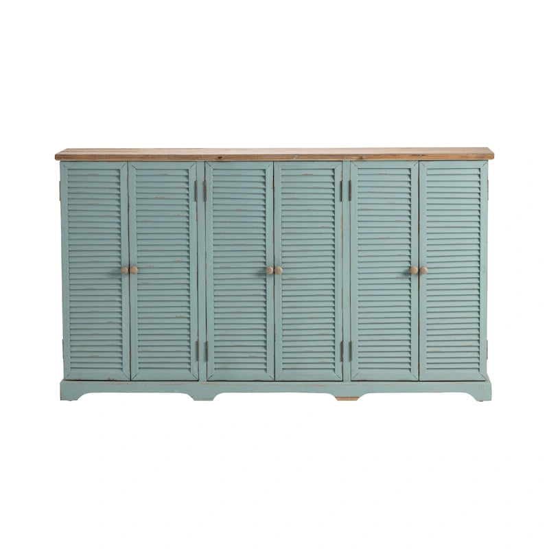 Buffet à persiennes à 6 portes avec plateau en bois – 63 x 12 x 36