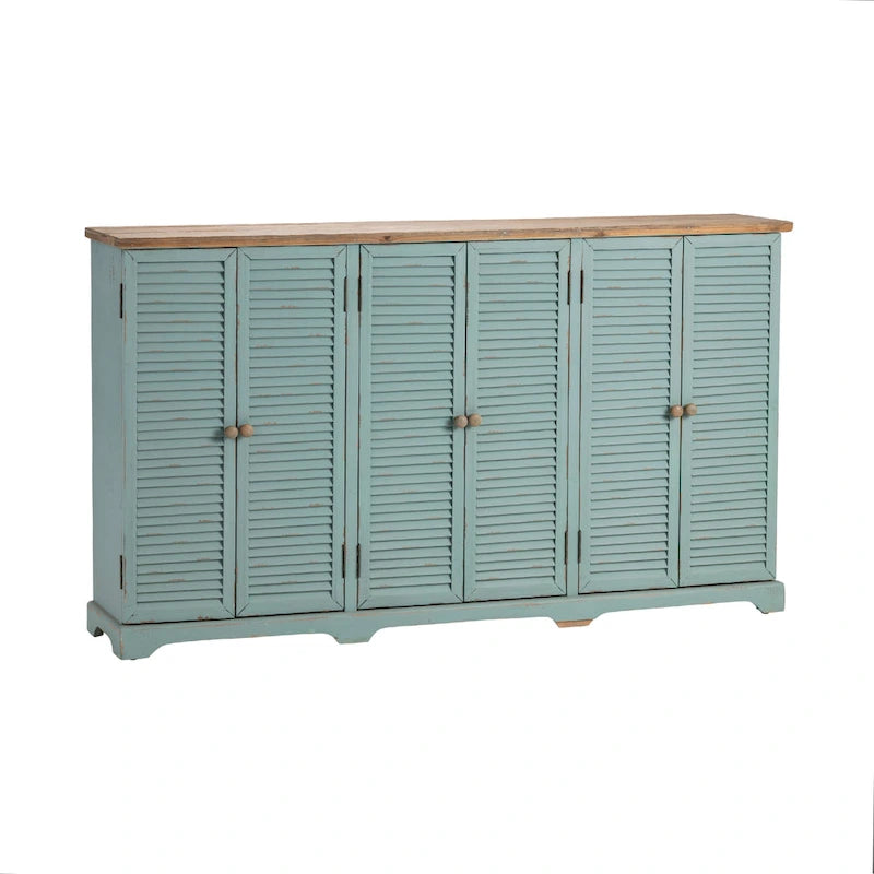 Buffet à persiennes à 6 portes avec plateau en bois – 63 x 12 x 36