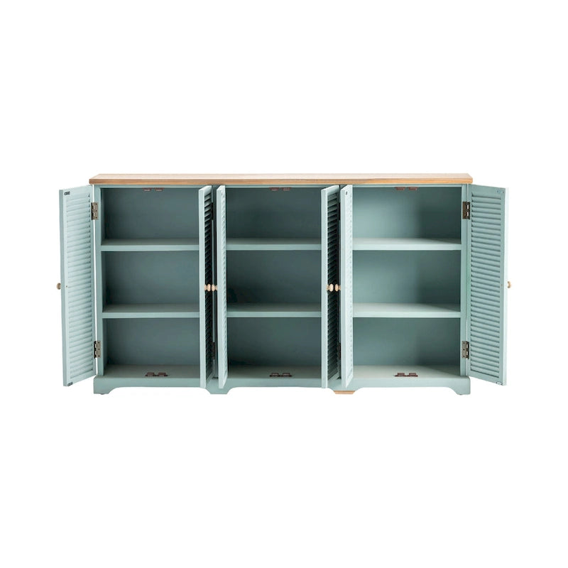 Buffet à persiennes à 6 portes avec plateau en bois – 63 x 12 x 36