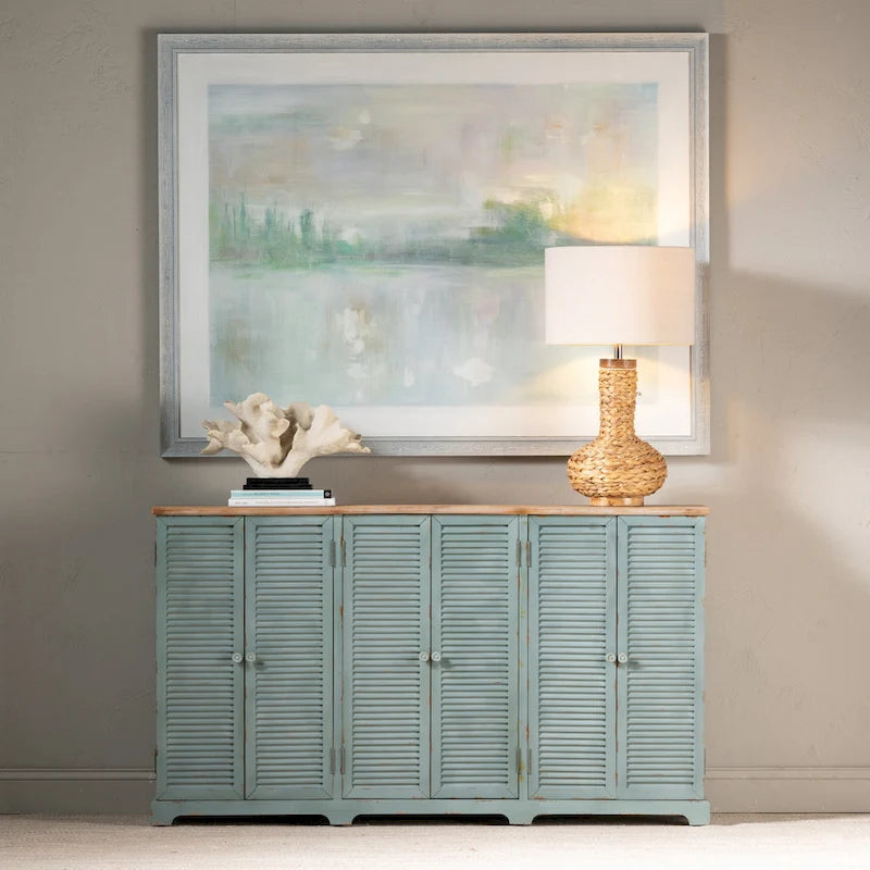Buffet à persiennes à 6 portes avec plateau en bois – 63 x 12 x 36