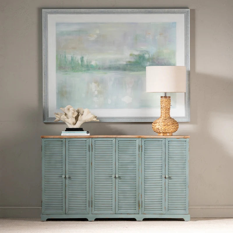 Buffet à persiennes à 6 portes avec plateau en bois – 63 x 12 x 36