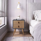 Manhattan Comfort Amber Nightstand with Faux Leather Handles in Blue and Nature